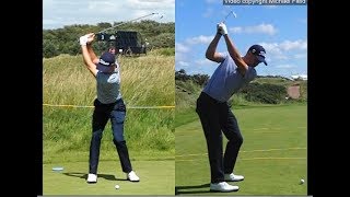 Justin Thomas golf swing  Long Iron faceon amp downtheline July 2017 [upl. by Eisdnil]