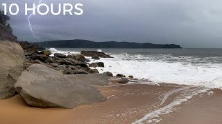 Lightning Storm amp Ocean Waves Crashing on Beach  Thunderstorm Sounds for Sleep Nature Brown Noise [upl. by Annovaj644]